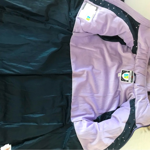 Mid length navy puffer with glittery lavender stars.  Barely worn. - Picture 4 of 4